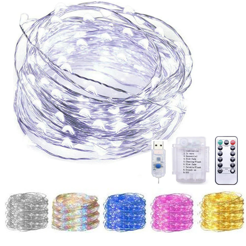 원격 제어 USB LED 요정 조명, 화환 실버 와이어 스트링 조명, 크리스마스 거리 램프, 야외 결혼식 DIY 장식, 13 ..