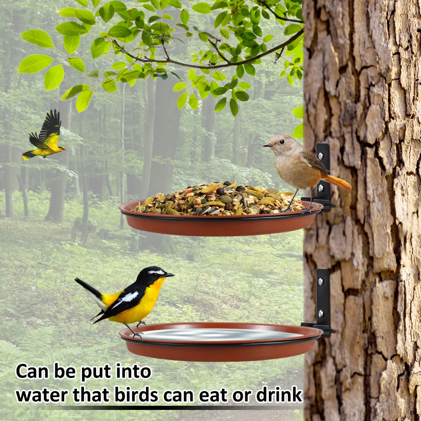 3Pcs Bird Feeding Trays Wall Hanging Tree Mounted Bird Bath Spa Foldable Multifunctional Feeders for Garden Balcony Railing