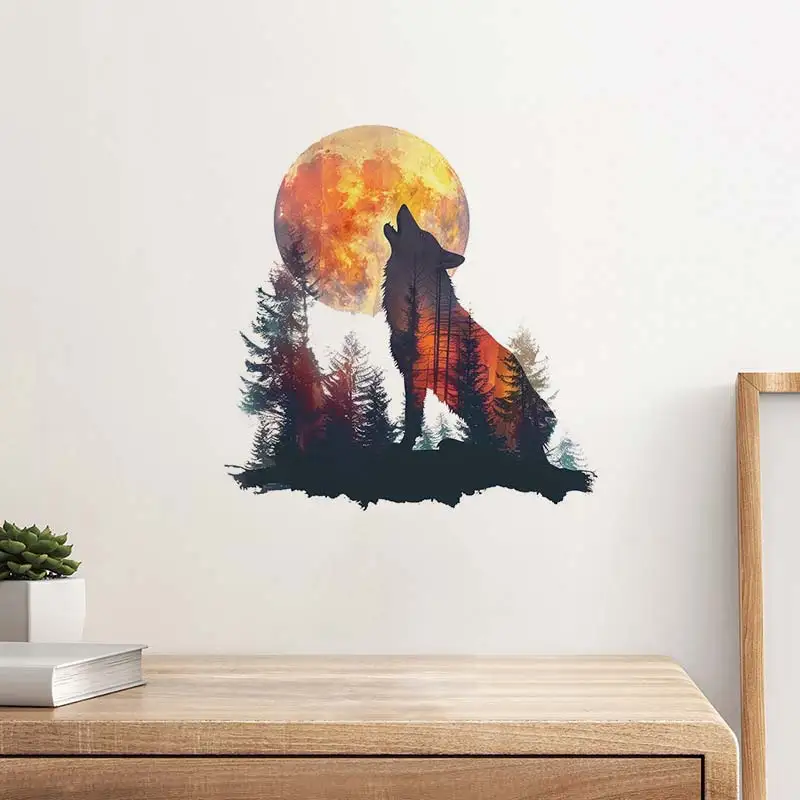 Wolf & Forest Wall Sticker Boy Room Decor Bathroom Toilet Living Room Decor Cabinet Refrigerator Home Decals M1084 wall stickers wall sticker