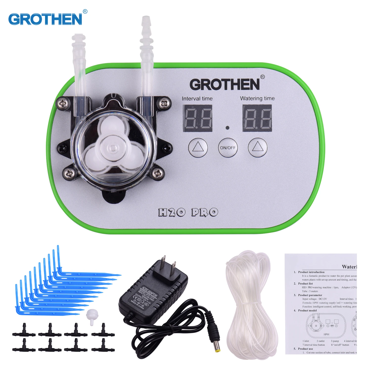 GROTHEN Timed Dosing Peristaltic Pump Metering Pump Smart Watering Device Amount Timing Control with 5 Meter Hose 160ml/min liquid transfer pump