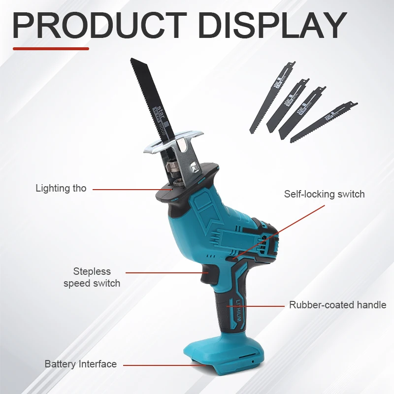 Makita 배터리 사용 무선 전기톱 18V 3000r/min, 왕복 톱날, 금속 나무 절단 기계, 도구