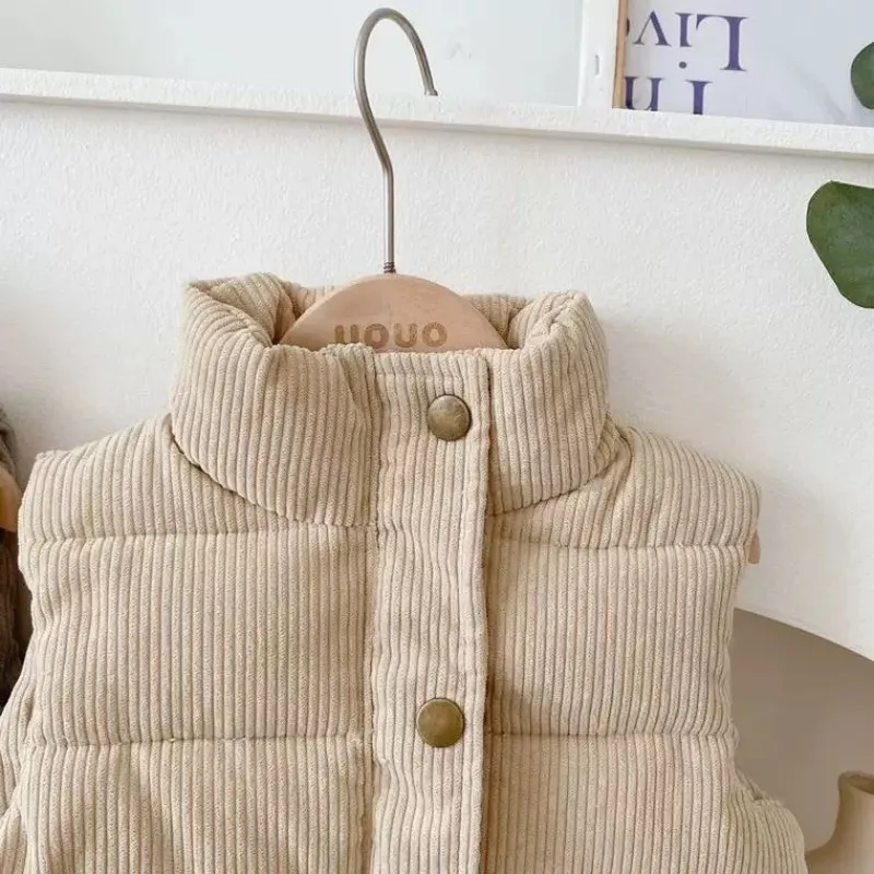 Corduroy Vests Kids Boys Girls Cotton Jackets Autumn Winter Baby Thick Warm Outerwear Children's Coat Casual Waistcoat Clothing