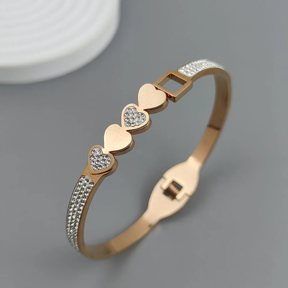 Love Zircon Gold-plated Stainless Steel Bracelet 18K Waterproof Couple Bracelet Wife Gift Bangle Bracelet Stainless Steel Bracelet Zircon Bracelet