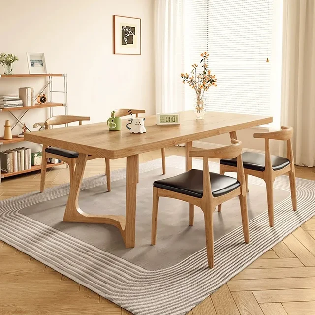 Dining Table Full Of Solid Wood Logs For Eating, Thickened Household Simple Modern Rectangular Table And Chair Combination 4