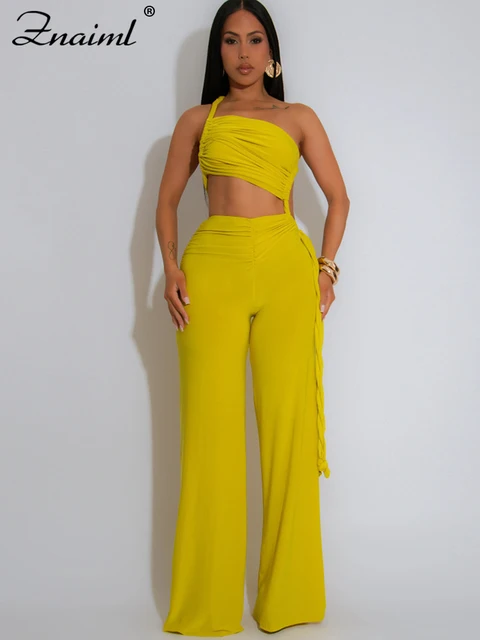 Znaiml Sexy Night Club Strapless One Pieces Rompers Woman Summer Birthday Party Evening Sexy Halter Backless Yellow Jumpsuits