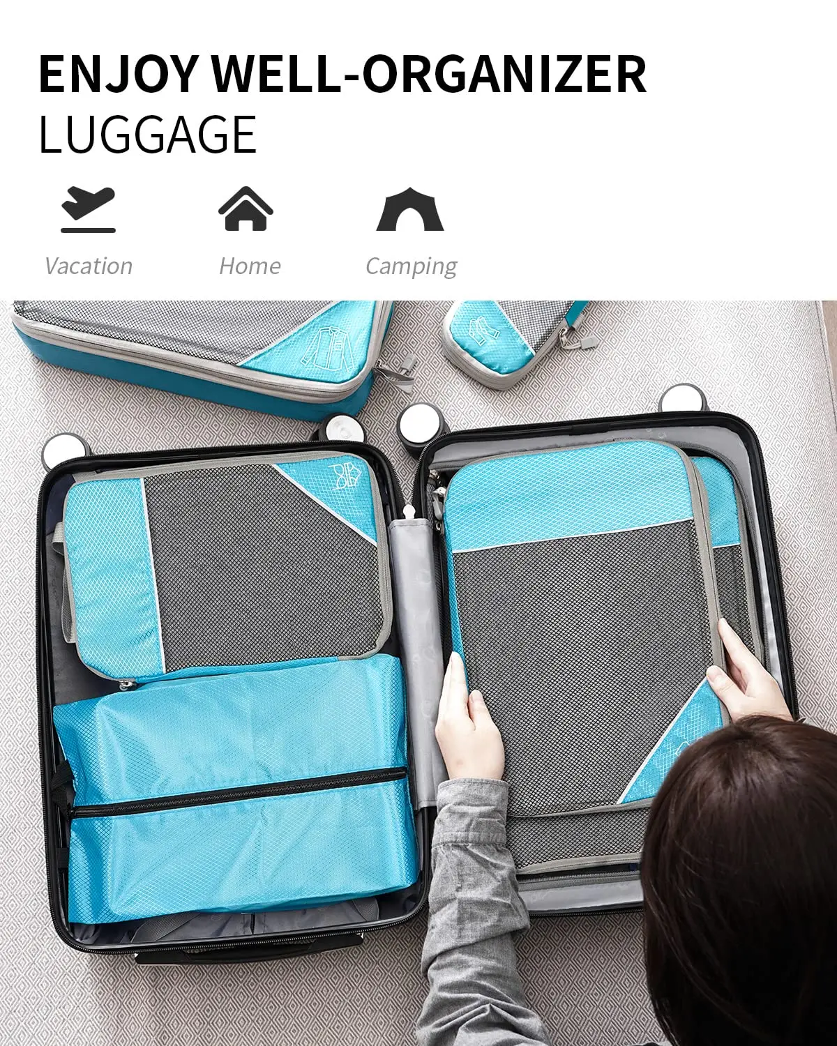 Compression Packing Cubes Set,4pcs/set Travel Storage Bag Portable Luggage  Suitcase Organizer Set Extensible Packing Mesh Bags for Clothing Underwear