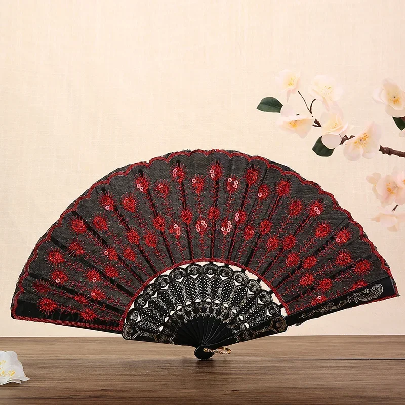 Decorative Fans Plastic Cloth Folding Hand Pattern for Party Wedding Spanish Style Dance Flower Held Fan U1K2 folding fan hand fan