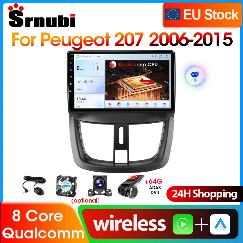Srnubi 2Din Car Radio  Wireless CarPlay Auto For Peugeot 207 2006-2015 CC SW Multimedia Player GPS 4G Bluetooth Head Unit Stereo