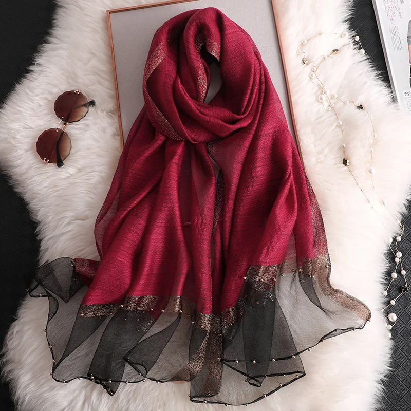 2024 Luxury 100% Silk Shawl Scarf for Women Design Embroidery Flowers Hijab Wraps Bufandas Female Headkerchief Fouloud Echarpe 2