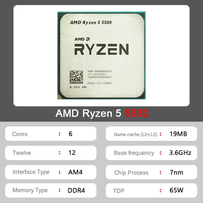 New AMD Ryzen 5 5500 R5 5500 3.6 GHz 6-Core 12-Thread CPU 7NM L3