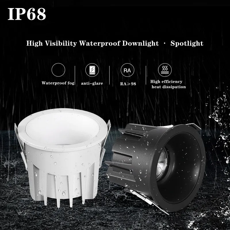 IP68 Outdoor waterproof spotlights 9W-70W embedded LED downlights AC-85-265V Bathroom Kitchen balcony shopping mall interior