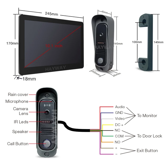 Tuya Wireless IPS 10 " touch screen 1080P camera video intercom kit, with mobile detection, ID access control unlocking, 5