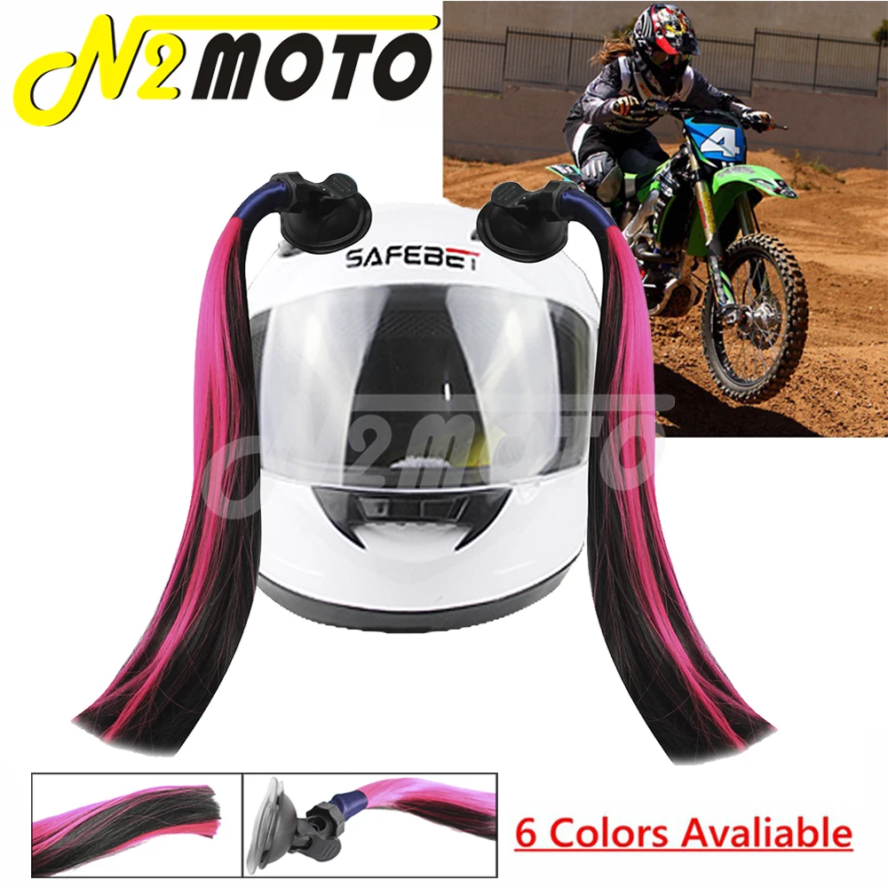 

1 Pair Punk Style Motorcycle Twist Dual Pigtails Ponytail Straight Hair Mix Color Helmet Braids Dirt Bike Full Face Helmet Braid