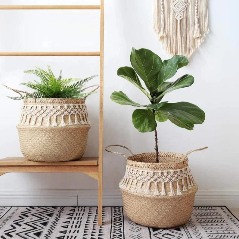 Macrame Home and garden kitchen accessories storage Organizer seagrass storage wicker basket storage basket flower pot basket 5