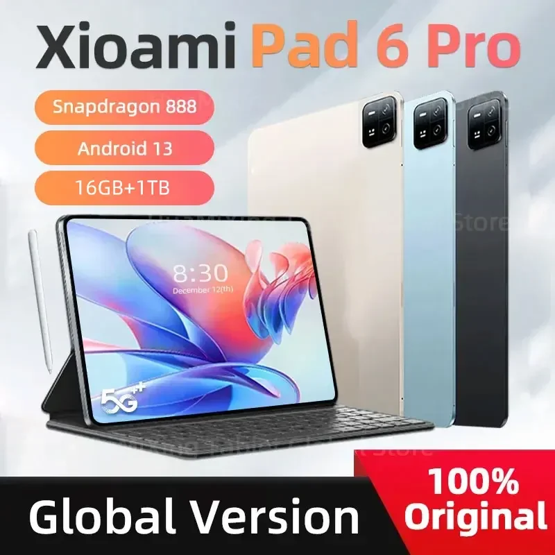 2023 태블릿 글로벌 버전 태블릿 PC 패드 6 프로, 스냅드래곤 888, 10000mAh, 안드로이드 13, RAM 16GB + ROM, 1TB, 5G HD, 4K 화면, 와이파이, Mi 탭
