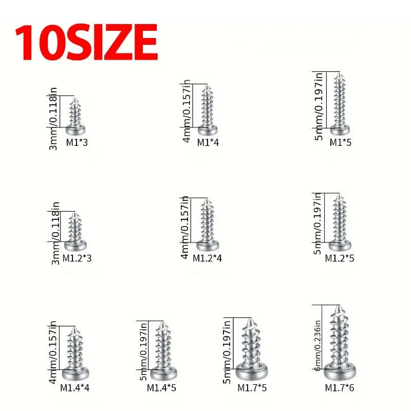 Compact Carbon Steel Crosshead Screws Assortment Kit – Small Self-Tapping Metal Repair Fasteners