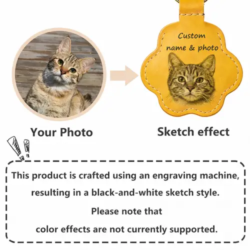Personalized Pet Photo Leather Keychain Engraved Portrait Dog Cat Paw Fur Memorial Keepsake Loss Gift Pet Lover Keyring Jewelry - Image 2