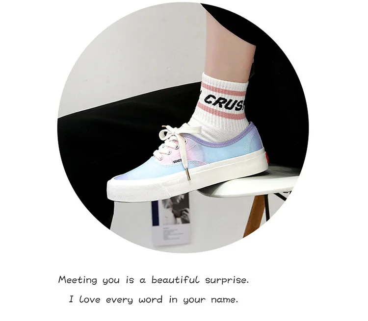 2021 Women Gradient Color Changing Shoes Low-top Canvas Shoes Fashion Lace up flat Walk Casual Sneakers Woman Vulcanize Shoes