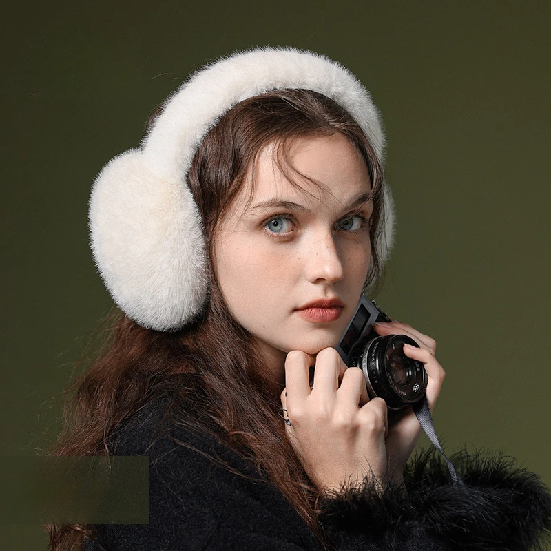 USPOP Warm Foldable Earmuffs for Women Windproof Faux Rabbit Fur Ear Covers with Added Fluff