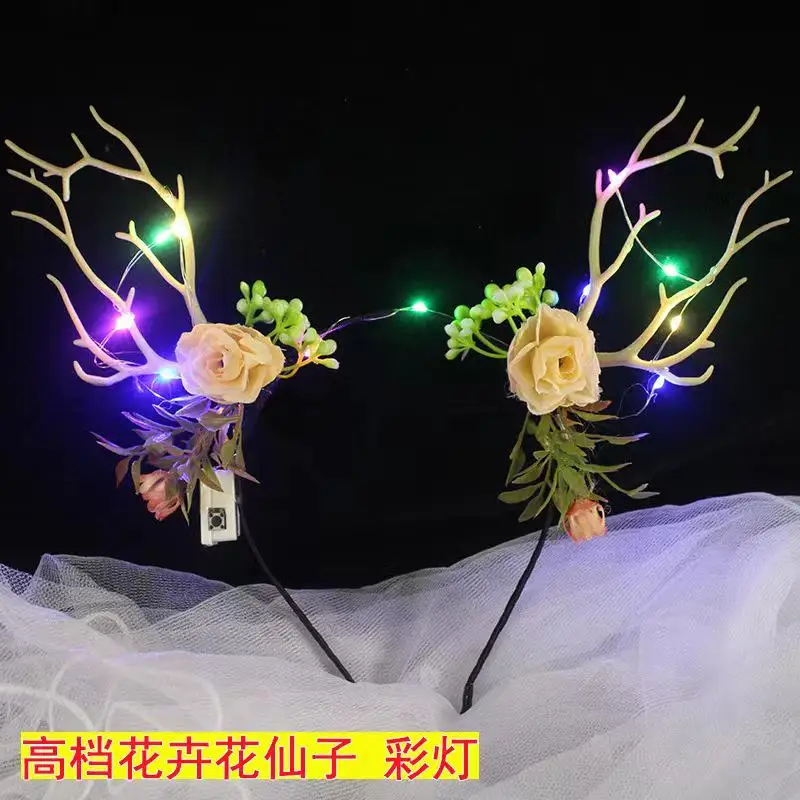 LED Christmas Antler Headwear For Women Girls Glowing Elk Horn Hair Clip Christmas Gift Elk Hairpin With Lights Navidad Decor