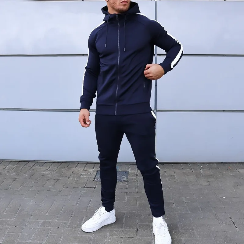 New Men's Two-Piece Sets Spring and Autumn Hooded Pullover Tops and Pants Casual Running Fitness Suit Sportswear Male Tracksuit