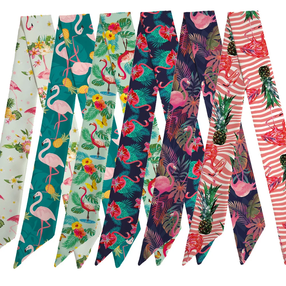 

Flamingo Series Long Silk Scarf Ribbon Women Hairband Vintage Hair Tie All-Match Hair Scarf