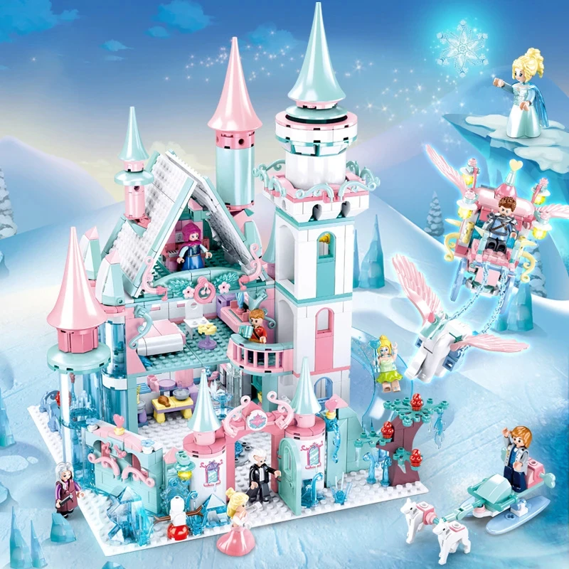 

SLUBAN Frozen Magic Castle Carriage Building Block Set Ice Queen Elsa Anna Princess Action Figures Mini Dolls Bricks Girls Toys