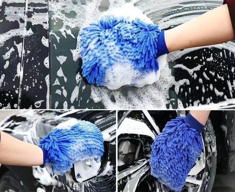 Double-sided Chenille Car Wash Gloves, Automotive High-density Coral Insect Cleaning Gloves, Microfiber Gloves
