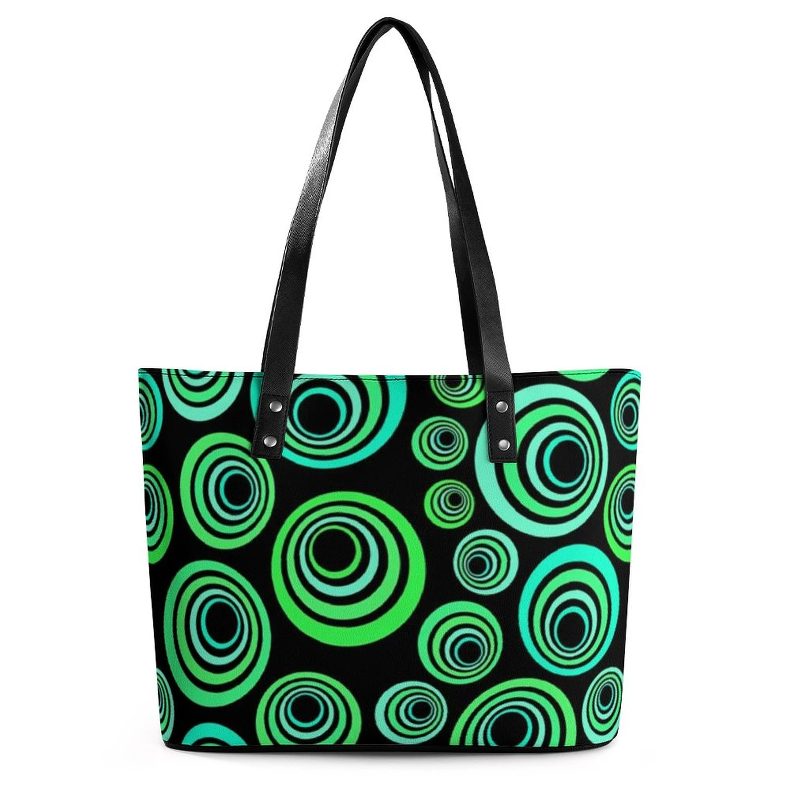 Bolsos de mano de círculos verdes azules para mujer, bolso mano de trabajo Pop Art