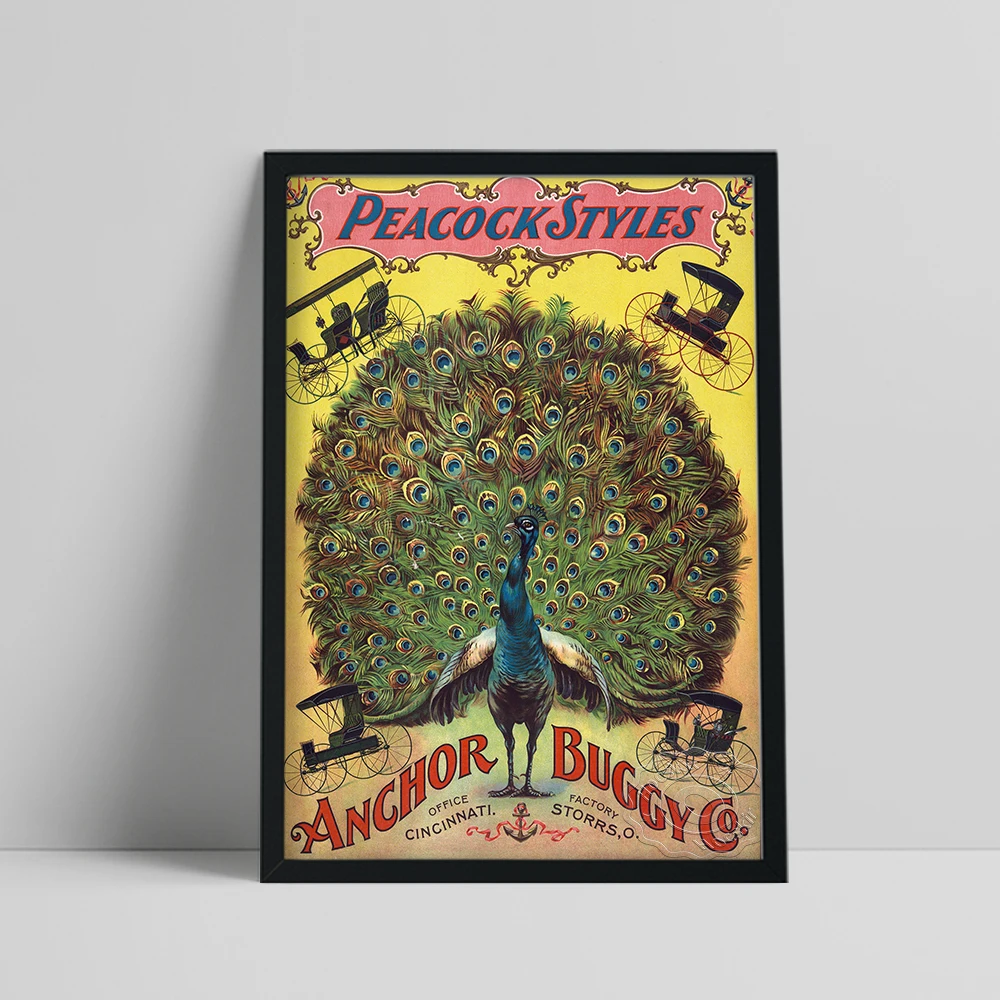 

Anchor Buggy Vintage Art Print Advertising Poster Peacock Style Canvas Painting Animal Wall Stickers Decor