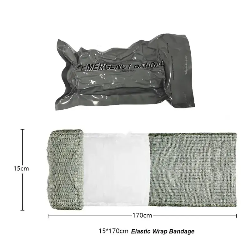 Kit de pansement israélien d'urgence 4 pouces pour premiers secours, vue de côté avec sangle élastique