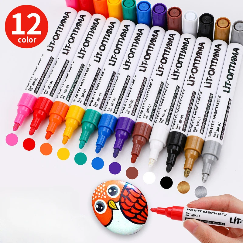 1 Pcs Colorful Permanent Paint Marker Waterproof White Markers 12 Colors Tire Tread Rubber Fabric Metal