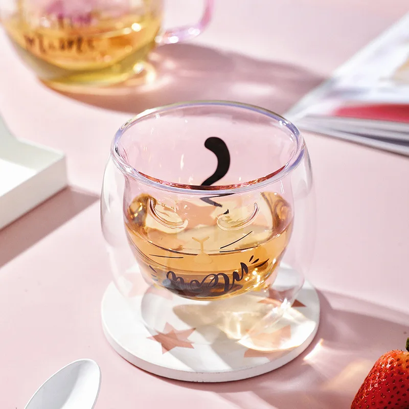 High Borosilicate Glass Cute Cat Teapot Set 650ml Tea Pot With Tea Infuser 260ml Double Wall Glass Cup Teawear Stes