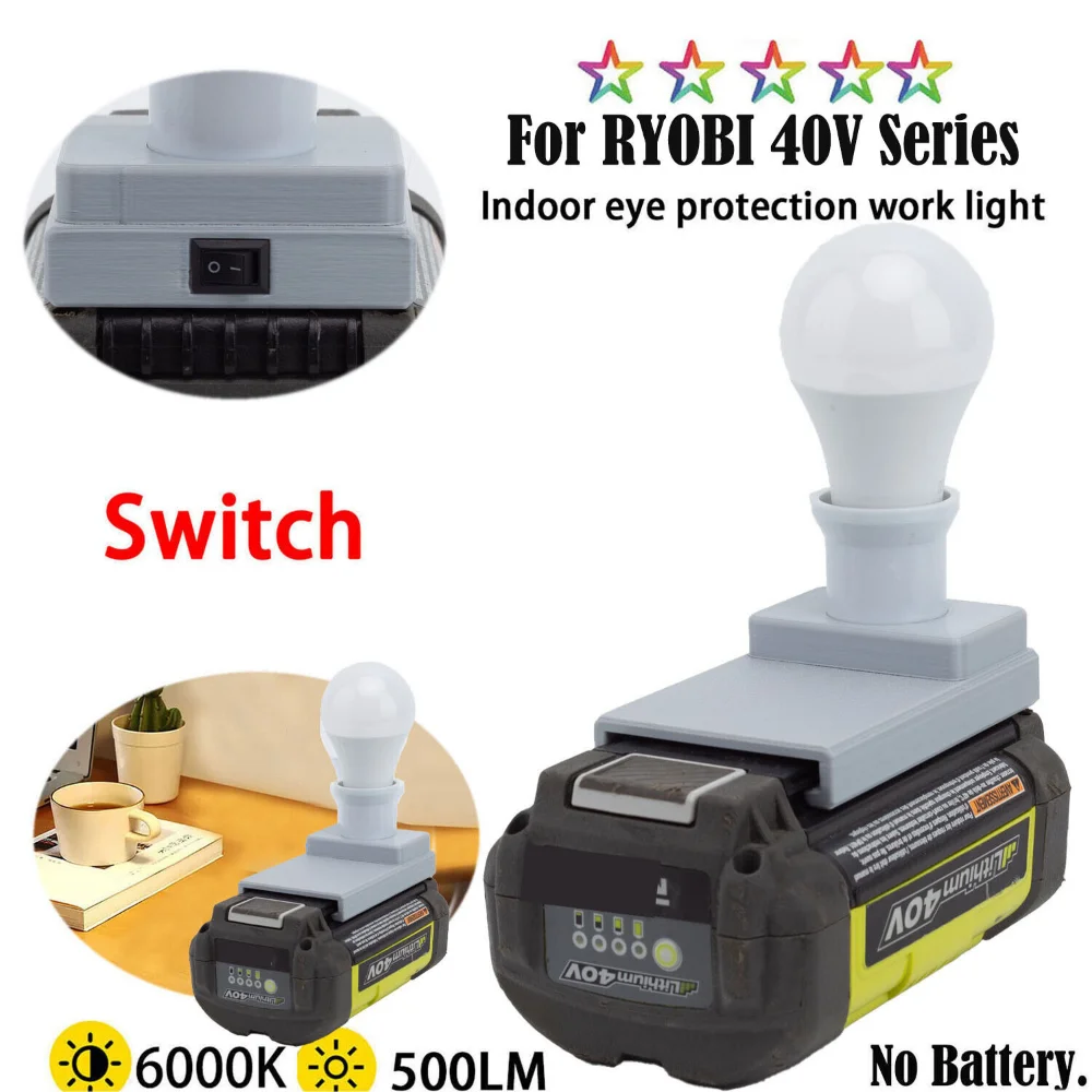

Portable LED Work Light For Ryobi 40V Series Lithium Battery E27 Bulb Lamp