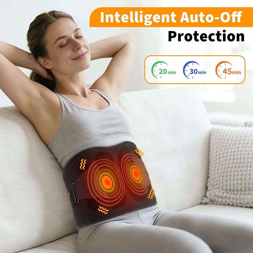 5-Level Electric Heating Waist Belt Dual-Motor Vibration Back Waist Massager Lumbar Support Brace Smart Timer Muscle Relax