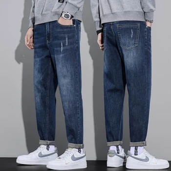 Trendy Autumn Winter Men's Jeans Daily Casual Washed Wide Straight Baggy Denim Pants Dn0655
