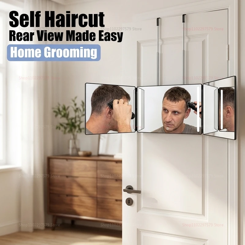 S 트래블 포터블 360 °   높이 조절 가능한 텔레스코핑 후크가 있는 삼면 접이식 화장 거울, 접이식 메이크업 및 헤어 스타일링 거울