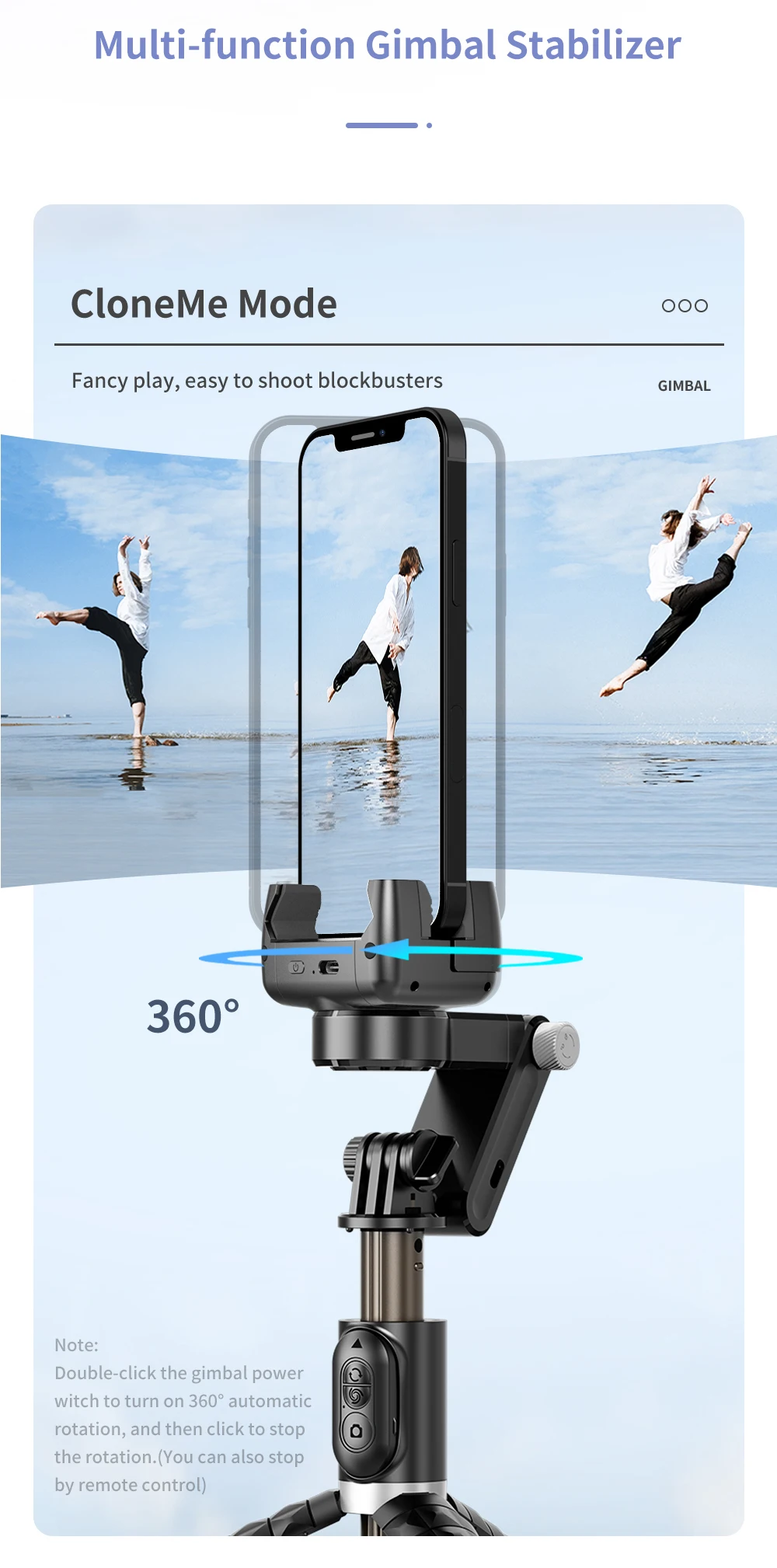 Description Picture 4 of itemKEELEAD 360 Rotation Gimbal,Selfie Stick Tripod with Remote Fill Light Following Shooting,Stabilizer for Smartphone Live/Vlog