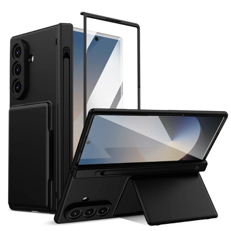 Premium Card Holder Hinge Protection Case with Stand, Pen, and Screen Protector
