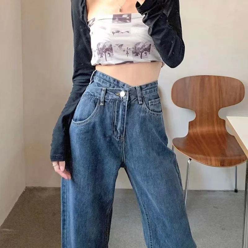 

Baggy Jeans Women Vintage High Waist Streetwear Denim Pants Korean Fashion Wide Leg Denim Clothing Blue Jeans