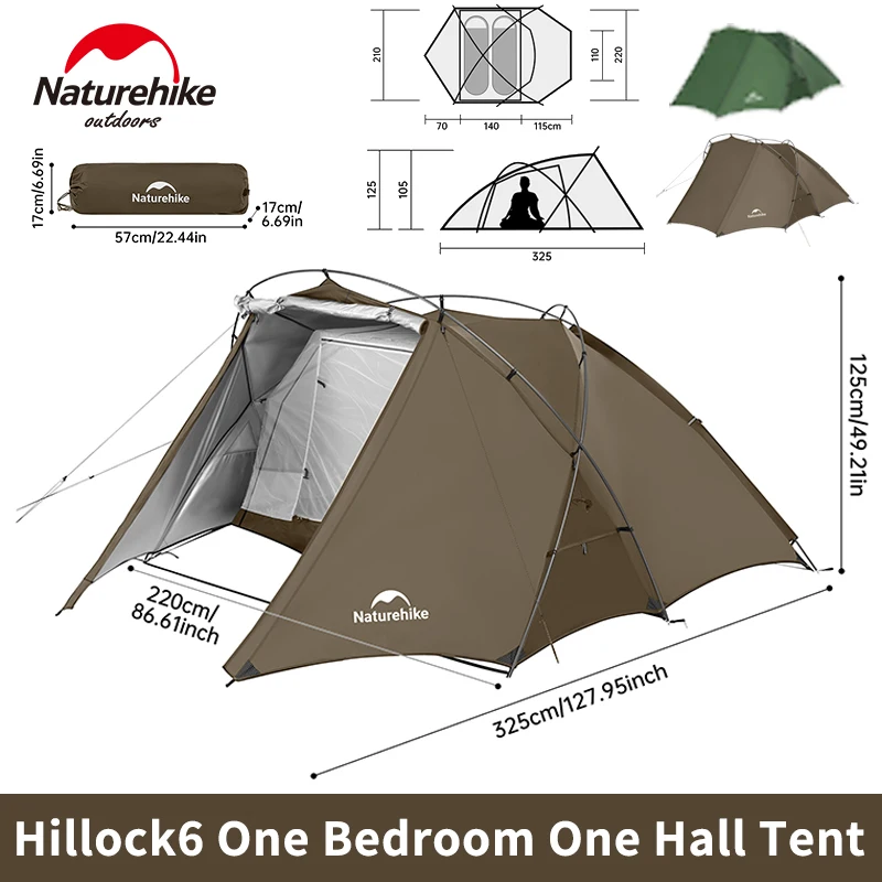 Naturehike Hillock6 Camping Tent 2 Person 4 Season Tent 75D