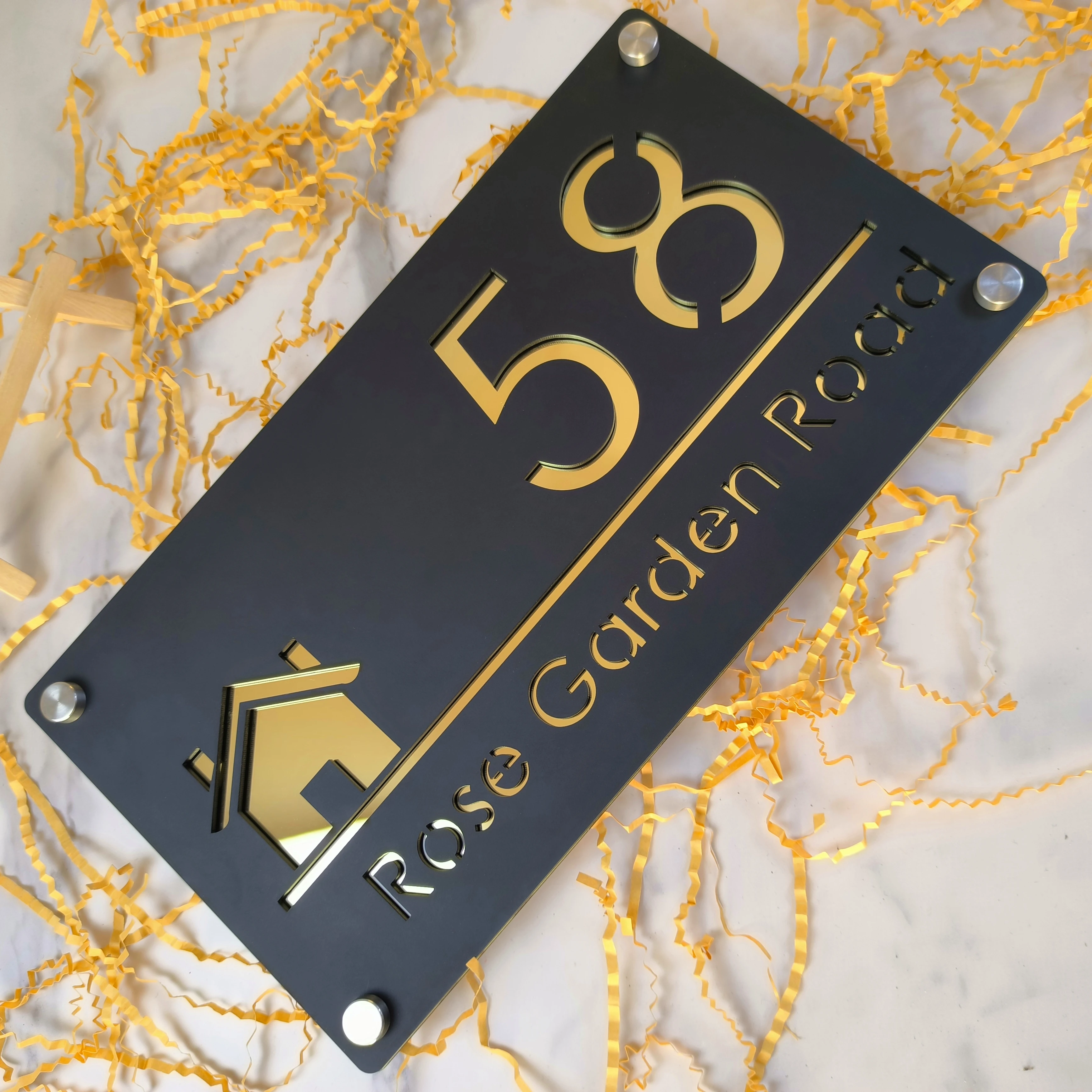 House Number Signs Personalized Laser Cut Acrylic Sign Modern House Number OutDoor Plaque Family Name Plate Door Signs Matte Black Mirror Silver
