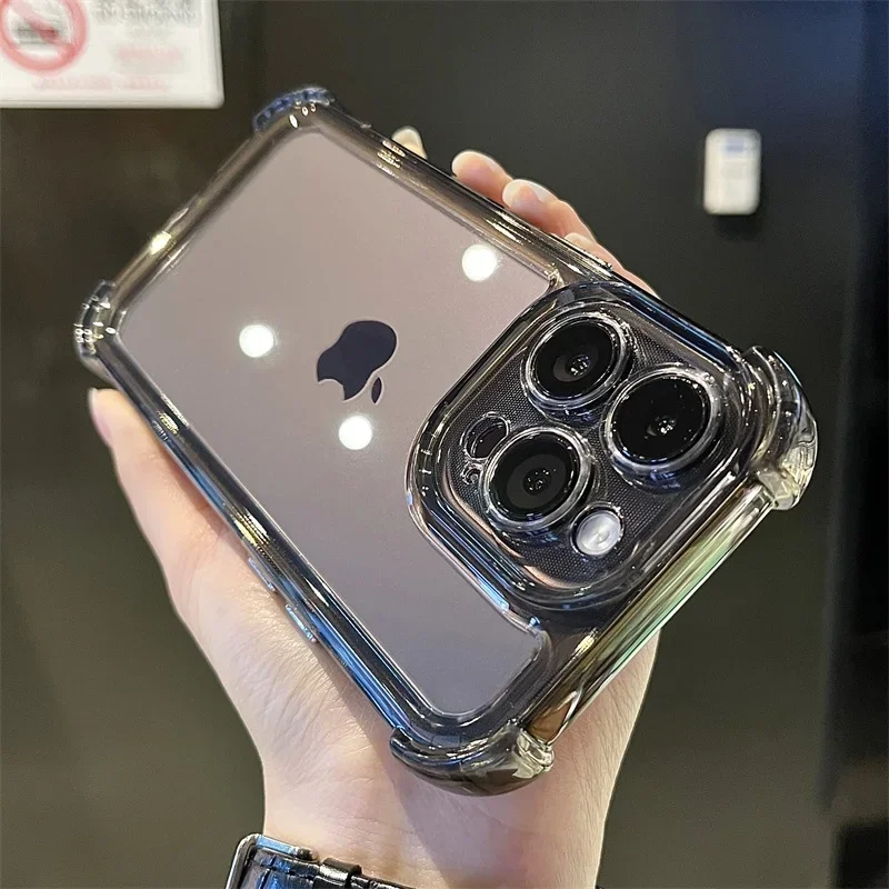 thumbnail image 1 of Funda de teléfono transparente a prueba de golpes de lujo para iPhone 16 15 Pro Max 13 12 11 14 Plus X XR, funda protectora de silicona suave transparente, 1 of 5