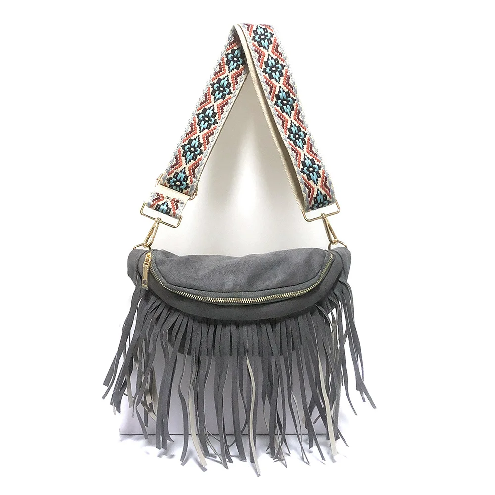 Tan Brown Fringe Woven Boho Crossbody Handbag — SHROUD