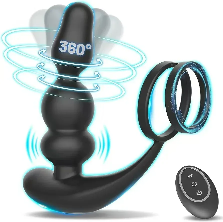 Vibrator Prostate Massager with Ring, Multiple Spin & Vibrating Remote Control Anal Toys, Adult Male Sex Toys, For Beginners & A