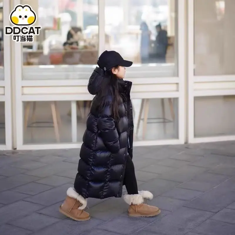 Winter jacket for Boys Girls Long Length Down Jacket Black Thickened Hooded Coat Big Childrens Kids Jacket 6-14