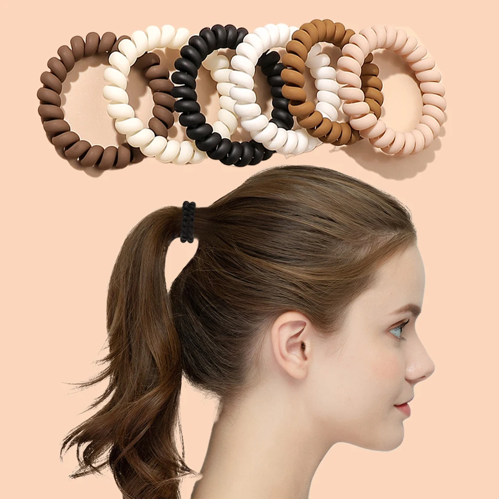 

Hair Ties No Crease Ponytail Holders Spiral Coil Solid Colors Waterproof Phone Cord Elastic Hair Accessories for Thick Hair