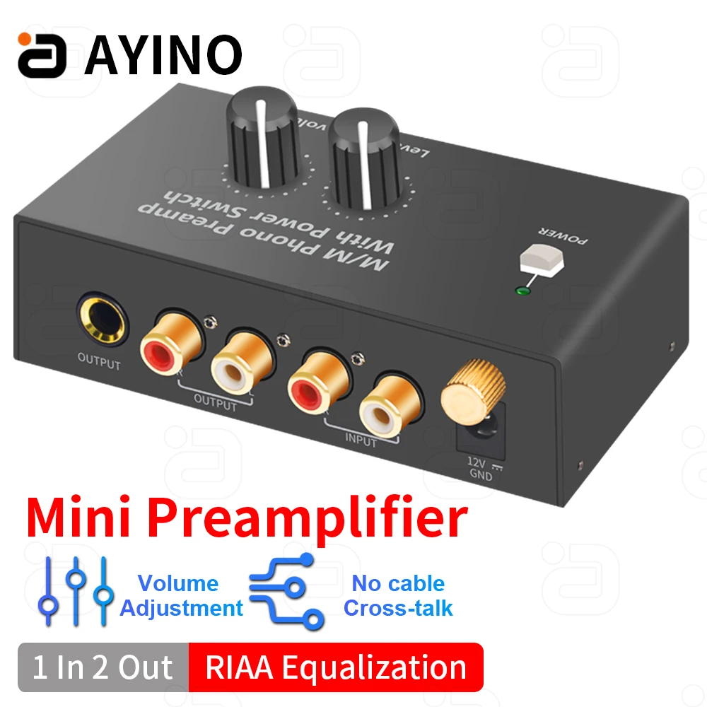 AYINO Mini Audio Phono Preamp for Turntable Phonograph Preamplifier Stereo Audio HiFi With Headphone Amplifier RCA 1/4