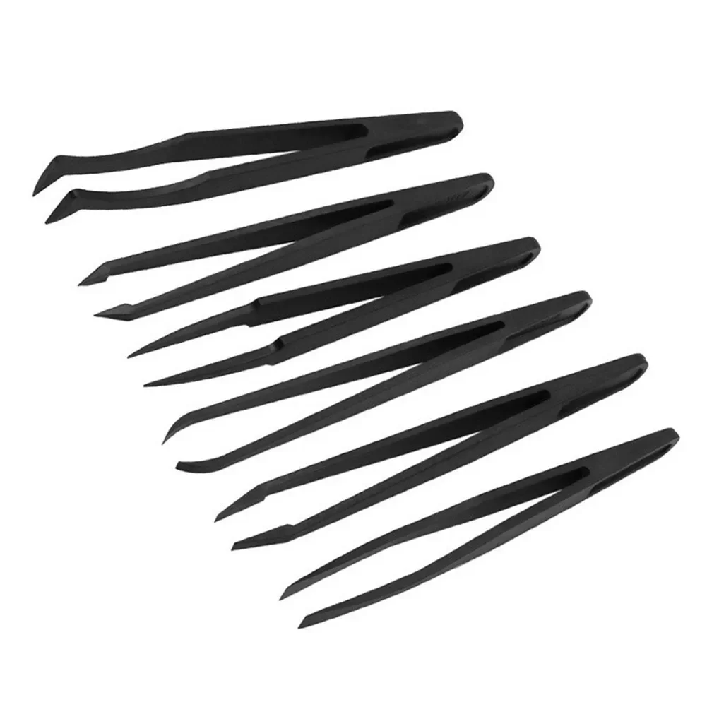 8X Anti-Static Carbon Electronic Tweezers Kit ESD Plastic Forceps PCB Repair Set Anti-static Heat-resist Acid-resist Tweezer