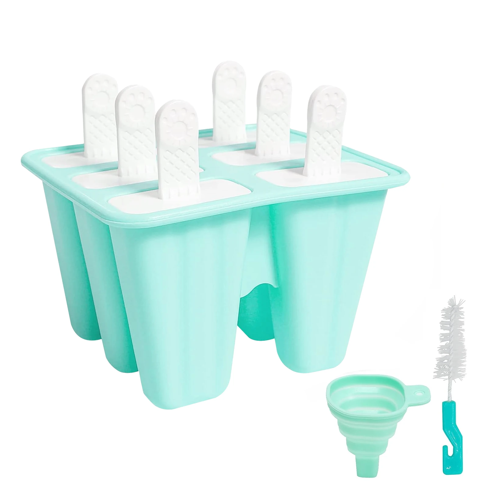 

Freezer Soft Silicone Maker DIY Homemade Ice Lolly Mould Reusable Funnel Brush Flexible 6 Cavity With Sticks Easy Release Summer
